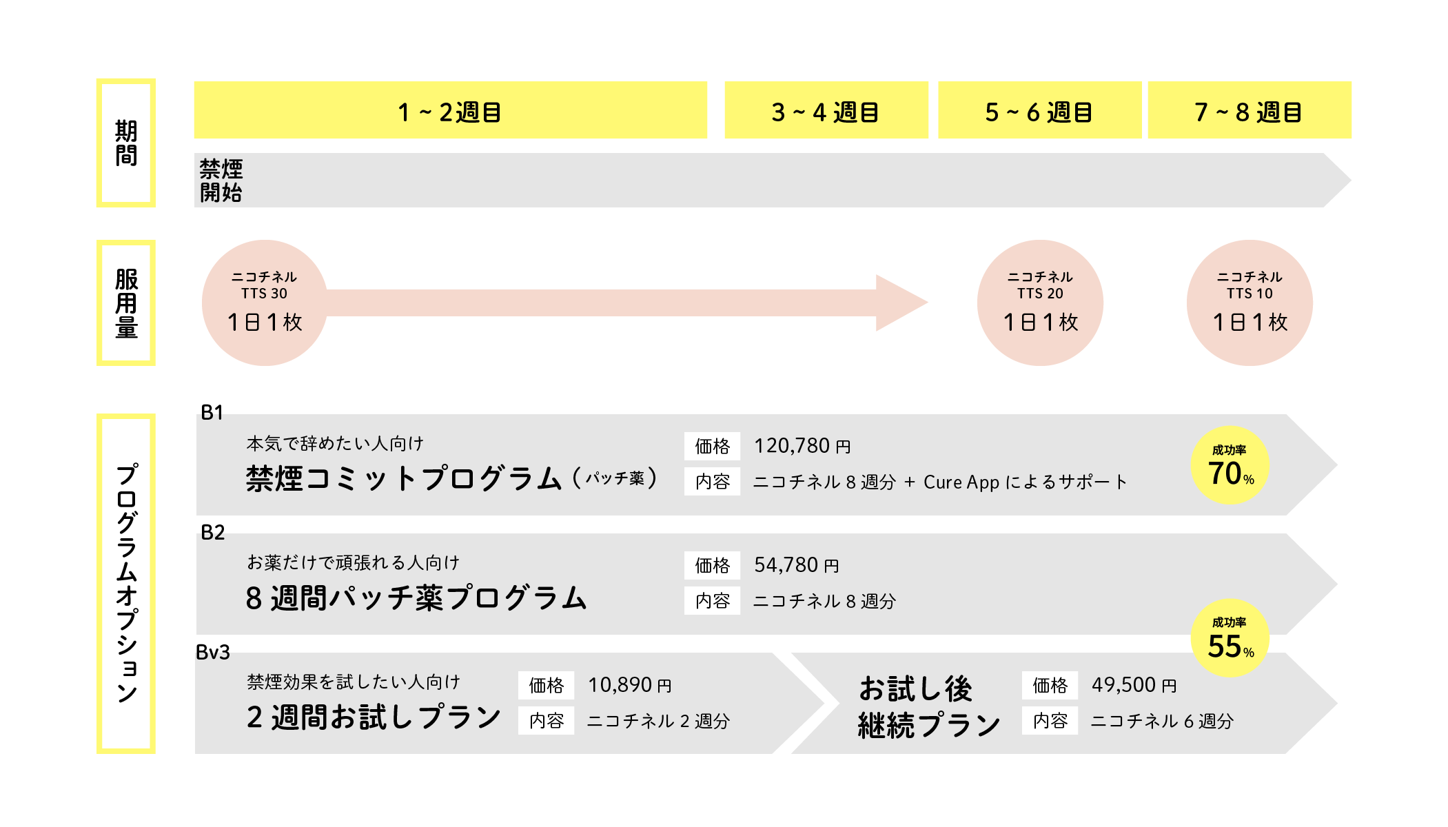 禁煙コミットプログラム | 8週間パッチ薬プログラム | 2週間お試しプラン＋お試し後継続プラン